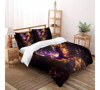 SHOVERKD Phénix Flamme Éclat Housse De Couette Super King（260x220cm） Impression 3D Fantaisie Animal pour Enfants Et Adolescents en Microfibre Respirant avec Fermeture Éclair Literie Doux