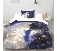 SHOVERKD Poussière d'étoile Chat Duo Union Ensemble De Lit Single(135x200cm) Impression 3D Mignon Animal pour Garçons Et Filles en Microfibre Respirant avec Fermeture Éclair Literie Doux