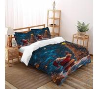 SHOVERKD Santa Contrôleur Néon Housse De Couette 3 Pièces Thèmes de Noël Linge De Lit Microfibre pour Adulte Et Enfant avec Fermeture Éclair Et Taies d'oreiller Double（200x200cm）
