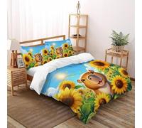 SHOVERKD Soleil Capybara Joie Éclat Ensemble De Lit Super King（260x220cm） Imprimé 3D Mignon Terre pour Enfants Et Adolescents en Microfibre Respirant avec Fermeture Éclair Literie Confort
