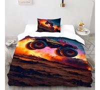 SHOVERKD Sommet Monstre Camion Fureur Housse De Couette Single(135x200cm) Impression 3D Véhicule pour Enfants Et Adolescents en Microfibre Respirant avec Fermeture Éclair Literie Confort