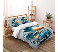 SHOVERKD Surf Bus Liberté Housse De Couette King（220x240cm） Impression 3D Véhicule pour Famille en Microfibre Respirant avec Fermeture Éclair Literie Confort