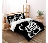 SHOVERKD Tigre Rugissement Blanc Lettre Parure De Lit King（220x240cm） Imprimé 3D Faune Terre Animal pour Garçons Et Filles en Microfibre Respirant avec Fermeture Éclair Literie Confort