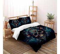 SHOVERKD Totem Sacré Crâne Parure De Lit Double(200x200cm) Imprimé 3D Halloween pour Enfants Et Adolescents en Microfibre Respirant avec Fermeture Éclair Literie Doux