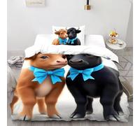 SHOVERKD Veau Bleu Arc Ensemble Parure De Lit Single（135x200cm） Imprimé 3D Faune Terre Animal pour Famille en Microfibre Respirant avec Fermeture Éclair Literie Confort