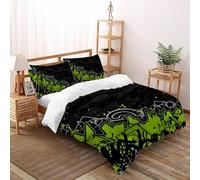 SHOVERKD Vert Noir Gris Abstrait Graffiti Housse De Couette King（220x240cm） Imprimé 3D pour Enfants Et Adolescents en Microfibre Respirant avec Fermeture Éclair Literie Confort