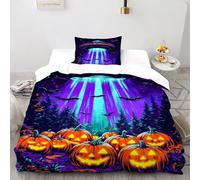 SHOVERKD Violet UFO Parure De Lit Single(135x200cm) Impression 3D Transport Halloween pour Famille en Microfibre Respirant avec Fermeture Éclair Literie Confort