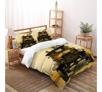 SHOVERKD Voiture Vintage fumée Housse De Couette 3 Pièces Parure De Couette Retro WastelandVehicle Microfibre 2 Taie d'oreiller Super King（260x220cm）