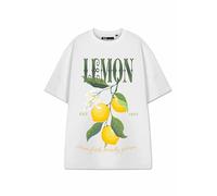 Show Me The Merch Lemon T-Shirt Blanc à Manches Courtes pour Femmes | Tee-Shirt Graphique avec Motif Citron | Haut imprimé Fruits Tendance