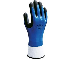 SHOWA 377, Enduction de Mousse de nitrile, Nitrile, Grip polyvalent, Blanc/bleu/noir, 7/M