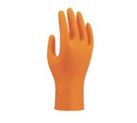 SHOWA 709HVO Gants Jetables en Nitrile 100% Résistant aux Produits Chimiques Sans Support Usage Unique Orange Haute Visibilité Caisse de 1000 Gants Taille S