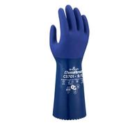 SHOWA CS701, Gant de protection chimique certifié contact alimentaire, double enduction de nitrile sur doublure en polyester tricotée sans couture, finition rugueuse antidérapante pour une précision o