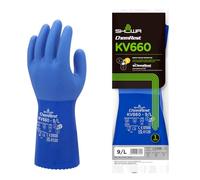SHOWA KV660, Gant de protection chimique et contre les coupures, triple enduction de PVC sur doublure renforcée en Kevlar, finition rugueuse pour une résistance supérieure aux huiles et à l'abrasion,