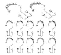 Shower Curtain Hooks - 12 Pack Double Glide Drapery Rings | Rustproof Smooth Sliding Curtain Hangers Strong Design for Bathroom, Closet, Window, Hotel, Dorm Or Gym, 7.8x4cm/3.07x1.57