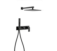 Shower Faucet Set, Brass Matte Black Bathroom Faucet 2 Function Double Hot and Cold Water Concealed Rain Shower Set with Shower Head and Shower Hose,12 inch