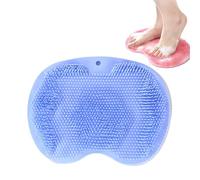 Shower Foot Scrubber Mat, Exfoliating Foot & Back Washer with Non-Slip Suction Cups, Wall-Mounted Bath Cleaning Pad for Men & Women (Blue)