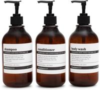 Shower Gel Dispenser-Shower Soap Dispenser-500 Ml Set Of 3 Amber Plastic Bottles And Black Pumps-Refillable Shampoo And Conditioner Bottles