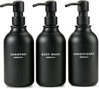 Shower Gel Dispenser-Shower Soap Dispenser-Set Of 3 Black Plastic Bottles And 500ml Black Pumps-Refillable Shampoo And Conditioner Bottles
