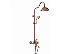 Shower Head European and Retro Copper Hot and Cold Jade Shower Set 10 inch Round Top Spray Shower System Brass Shower Faucet 3 Modes of Lifting Bronze