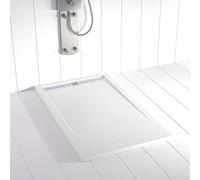Shower Online Receveur de douche en résine FLOW - 90x110 - Texture Ardoise - Antidérapant - Blanc RAL 9003 - Toutes les tailles disponibles - Y compris la Grille en Acier Inoxydable et la Bonde