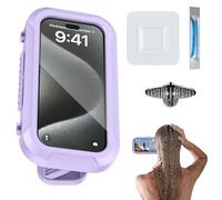 Shower Phone Holder - Waterproof Wall Mount Case | 360° Rotating Adhesive Stand | IPX6 Sealed Touchscreen Cover | Bathroom Mirror Bathtub Kitchen Pool Compatible for Phones Under 7 inches