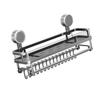 Shower Rack, Caddy Organizer, 15.75x3.98x7.13in Basket Holder, Suction Mount, Storage Tray for Bathtub, Gym, RV, Apartment, Spa, Hooks, Wall, Corner, Bathroom, Travel, Compact