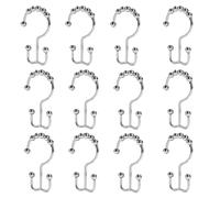 Shower Rod Hooks - Double Glide Drapery Rings, 12 Pieces Curtain Hook Set with Smooth Sliding Design, Rust-Resistant Metal Rings with Secure Hold, Shower Curtain Hooks for Bathroom Window Hotel Dorm