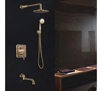 Shower System All-Copper Concealed Shower Set in The Wall Style Gorgeous Fashion Shower Head Faucet-Green Bronze Can Be Raised and Lowered Beautiful Practical
