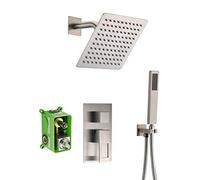Shower System, All Metal Included Shower Systems 10 inches Pre-Embedded Valve Bodies Handheld Shower, Brushed Nickel Rainfall Shower System Luxury Shower Set