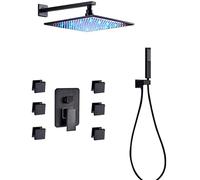 Shower System Black Bronze LED Shower Set Wall Mounting Rainfall Shower Faucet Mixer 6-Part Body Massage Jet Bath Shower Fitting with Hand Shower 10 inch Shower Head-10_inch Shower