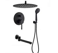 Shower System Black Shower Faucet Set with Tub Spout, Brass Shower Combo Set Ceiling Mounted Rain Mixer Shower with 10 inch Shower Head, 3 Mode Handheld Shower, Embedded Box