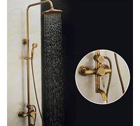 Shower System European Retro Copper Bathroom Shower Set 3 Functions Ancient Supercharging System Hand Shower Faucet Bronze with A Round Spray Head