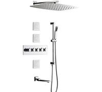 Shower System Lifting Rod Practical in The Wall Thermostat Shower Set Copper Shower Faucet 24 inch Top Spray Side Spray Shower System 4 Modes Silver Beautiful