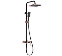 Shower System, Rain Mixer Shower Combo Set Push Button 3 Functions Shower Faucet Set with Tub Spout, Rainfall Shower Head and Handheld Combo Set, Height Adjustable,Rose Gold Black (Grey A)