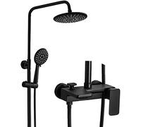 Shower System Set with 8" Shower Head Shower Faucet Set Wall Mounted Adjustable Shower Combo Set Black Rainfall Shower Set with Handheld Shower, Tub Spout,Rectangle (Round)