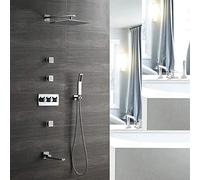 Shower System Side Spray Square Shower Set Copper Shower Faucet Top Spray Shower System 4 Modes with Hot and Cold Start Silver Fine 25Cm Wall Practically