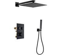 Shower System Thermostatic Black Shower Faucet Set Wall Mounted Rainfall Shower Head System with Handheld Shower Set Rain Mixer Shower Combo Set,10 inches ()