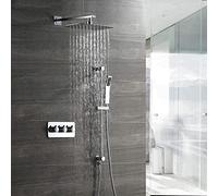 Shower System with Lifting Rod Wall Hot and Cold Shower Set Copper Shower Faucet 30 * 20Cm Top Spray Two Kinds of Practical Shower System Budget Silver Beautiful