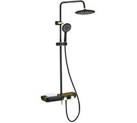 Shower System with Tub Spout Shower Faucet Set Wall Mount Single Handle Rainfall Shower Head System with Handheld Sprayer Shower Set, Height Adjustable,Black