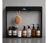 ShowerNIZR® Étagère de douche Obsidian Black - Étagère de douche sans perçage à suspendre sur paroi en verre en acier inoxydable avec 4 crochets