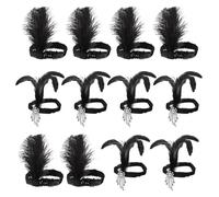 SHOWERORO 12 Pièces Serrage-tête Plumage Noires Perles, Accessoire Cheveux Élégant pour Fête, Décoration Capillaire Unique et Attrayante, pour Soirées et Banquets