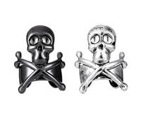 SHOWERORO 2 Pièces Clips D'oreille en Cuivre Noir Forme Crâne Punk Style Gothique Non Percé Design Clip-on pour Hommes et Femmes Accessoires Mode Halloween