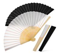 SHOWERORO 4 Pièces Éventails Main Pliables Vintage Style Rétro Satin et pour Homme Femme Danse Spectacle Mariage Cadeau Set Noir et Blanc