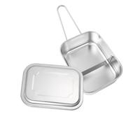 SHOWERORO Boîte à Lunch en Acier Inoxydable Carrée avec Couvercle Hermétique, 2 Compartiments Pratiques, Poignée Pliable, Cuisine Études