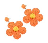 SHOWERORO Boucles D'oreilles Pendantes Orange Tissées en Raphia Synthétique Accessoires D'été Style Floral Élégant pour Occasions Spéciales et Fêtes du Nouvel An