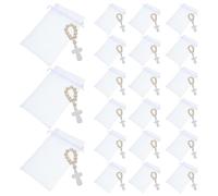 SHOWERORO Bracelet Chapelet en Bois 40 Ensembles avec Perles Lisses pour Faveur Baptême Bébé, Sachets de Dragées pour Communion Mixte