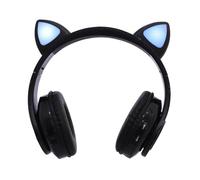 SHOWERORO Casque sans Fil Oreilles de Chat Pliable Stéréo Over Ear avec Microphone pour PC et Ordinateur Portable Design Cartoon Lumineux Noir Autonomie Compatible Bureau et Multimédia