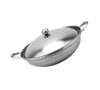 SHOWERORO Casserole Finition Satinée et Polie avec Couvercle Argenté en Acier Inoxydable Poignée Double pour Hot Pot et Cuisson de Viande Mijotée