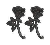 SHOWERORO Crochets Muraux Décoratifs en Fer Noir de Fleur de Rose, Lot de 2 Pièces, Solution de Rangement Robuste pour Manteaux, Serviettes et Chapeaux, Style Vintage pour Salon et Maison