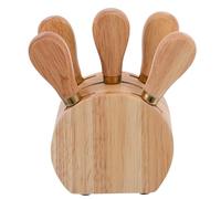 SHOWERORO Ensemble Ustensiles à Fromage Inox 5 Pièces Support en Bois D’Olivier Couteaux et Fourchettes Multifonctions Cuisine et Service de Fromages Outils Portables et Solide